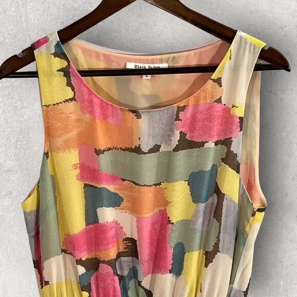 Black Rainn Dress Abstract Watercolor Pleated Boho Artsy Resort Summer Medium - Picture 5 of 10